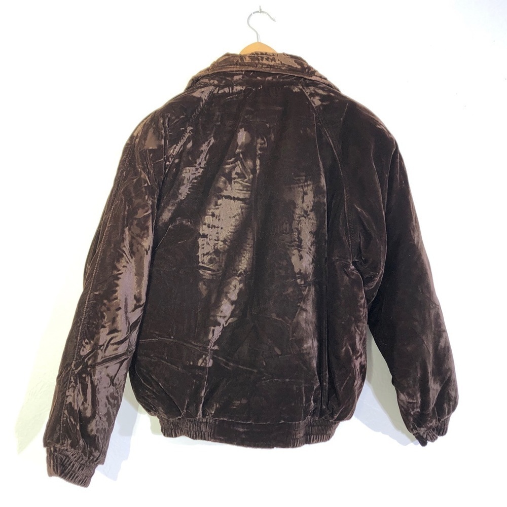 Vintage NWT 90s ARIA Brown Velvet Zip Up Cuffed Bomber Jacket S - Picture 2 of 7